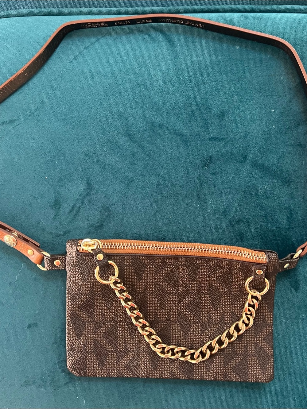Michael Kors Brown Monogram Beltbag with Gold Chain Accent - adjustable belt